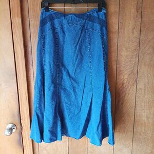 Requirements Linen Cotton Blue Denim Look Midi/Ankle Skirt Size 8 Back Zip